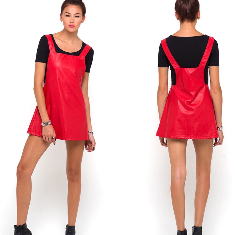 ❌FINAL PRICE❌Motel Red Faux Leather Pinafore Dress